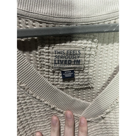 American Eagle Outfitters Seriously Lived-In Oversized Khaki Waffle Knit Sz S - Picture 2 of 4